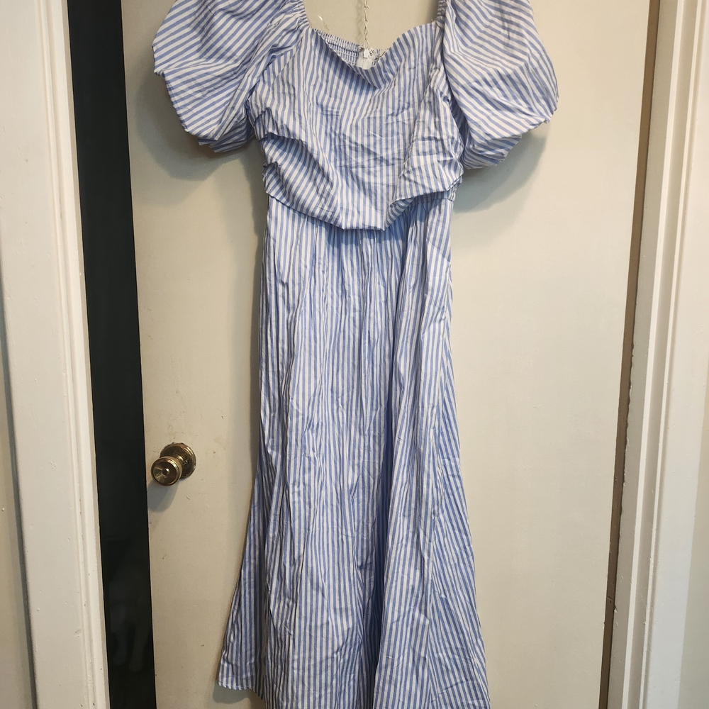 Petal & Pup Blue and White Striped Maxi Dress